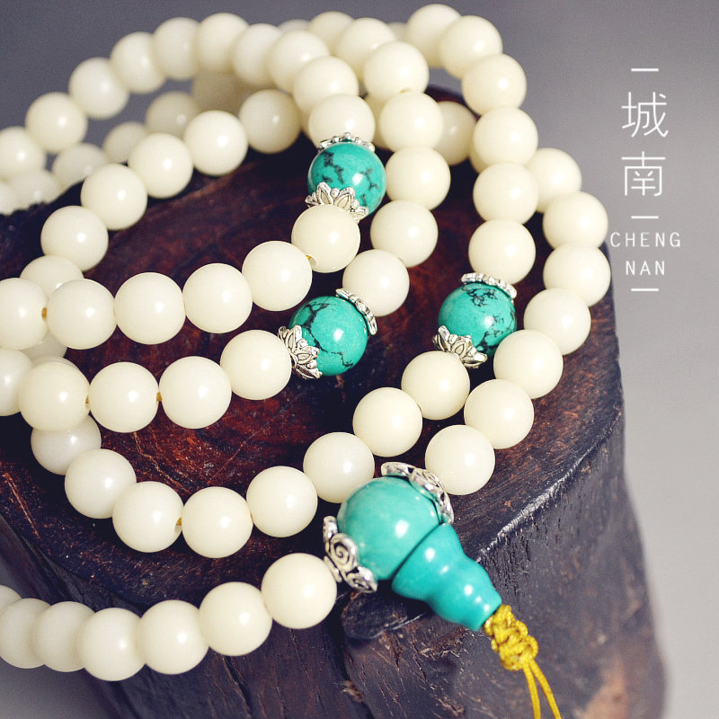 Natural white jade Bodhi root 108 Tibetan Adorned Buddha Beads Candied Pearl Ethnic Wind Hand Strings Necklaces Fur Coats Green Pine Stones 8mm