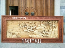 Dongyang wood carving mahogany non-flower icing on the cake Qingming Shanghe map hanging screen three-dimensional handmade deep carving background wall spot