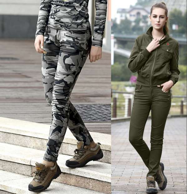 Outdoor sports army fans pure cotton tooling camouflage army green slim fit women's pants green equipment K3288