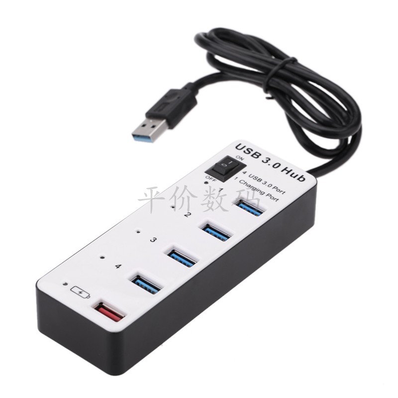 4 Port USB 3 0 Hub with Power Charging Port Switch Adapter