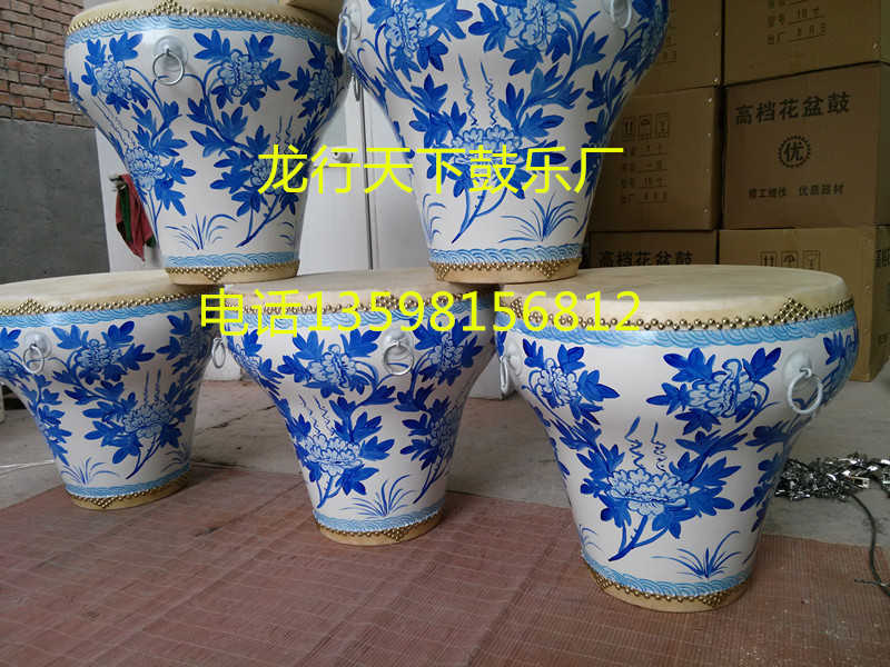 16寸18寸手绘青花瓷花盆鼓龙鼓堂鼓水鼓牛皮鼓彩绘鼓图案可定制