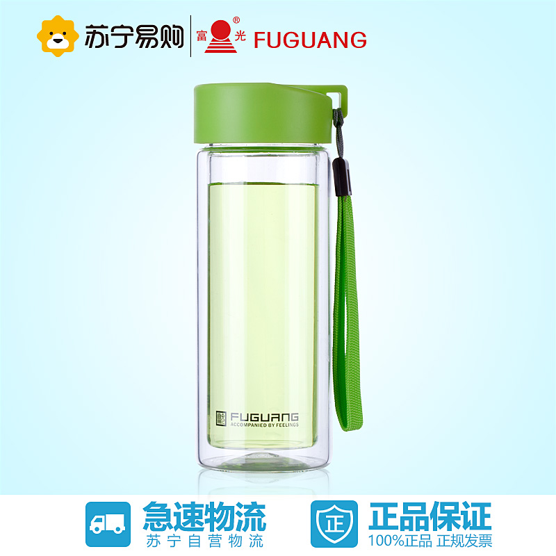 【苏宁易购】富光 水晶玻璃杯 带提手带盖的创意水杯子G1311-280