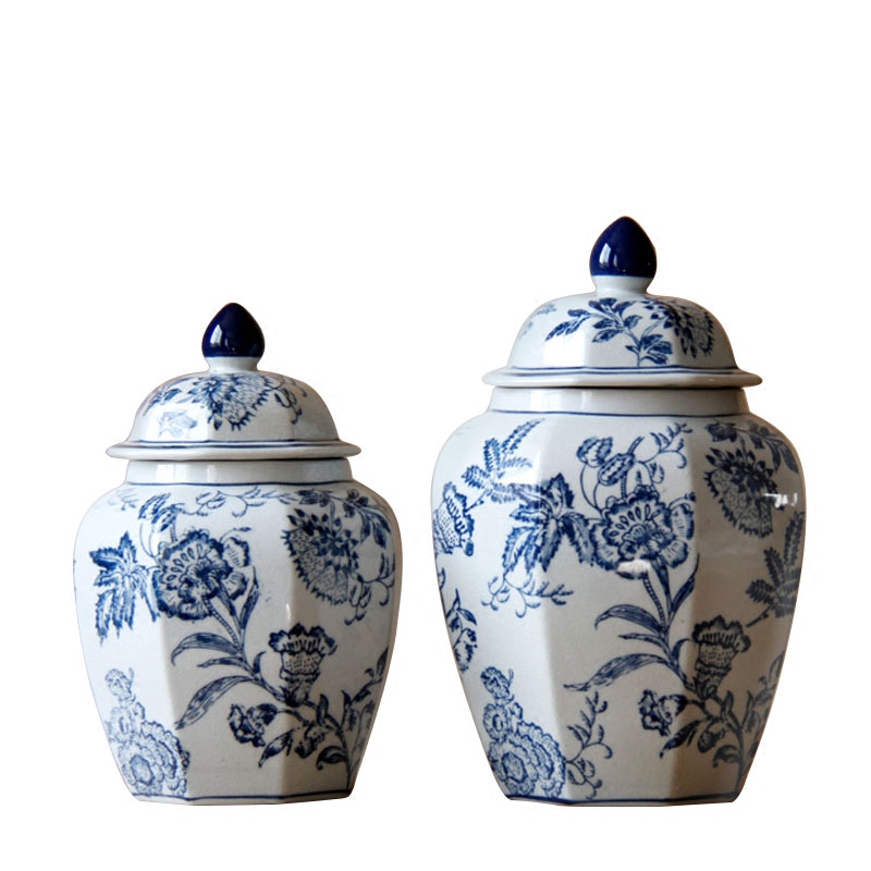 The General hand - made bound branch pattern of blue and white porcelain octagon can of jingdezhen ceramic furnishing articles antique decoration storage tank