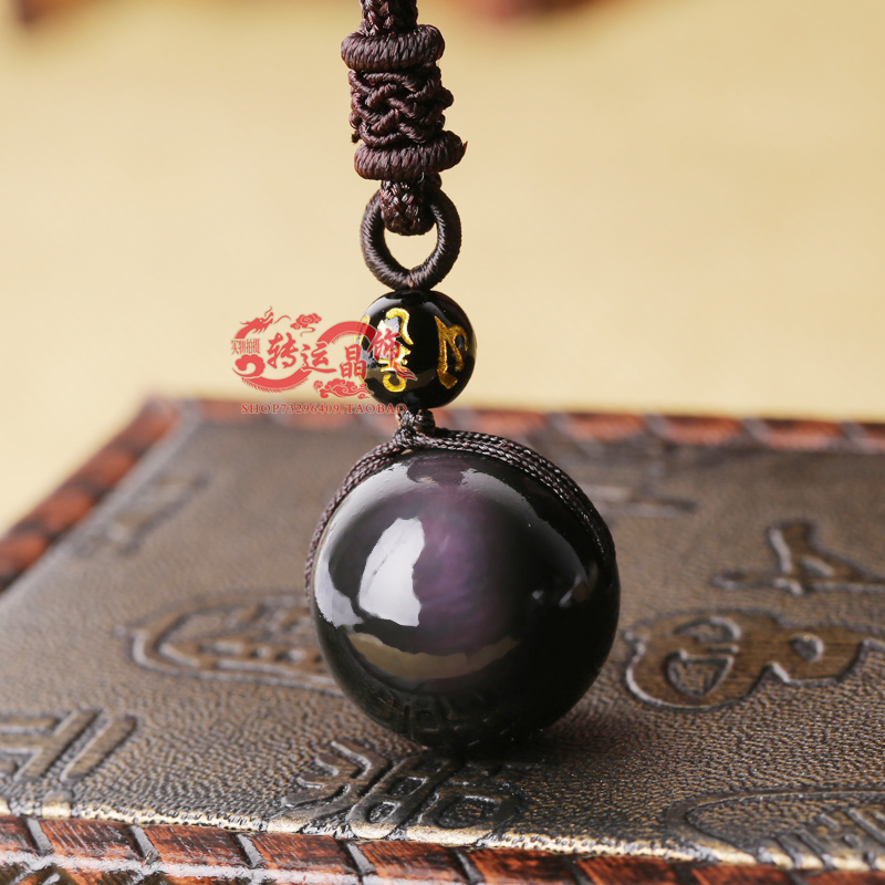 Natural black gold obsidian pendant rainbow eye pendant transfer beads couple lucky pendant men and women necklace pendant