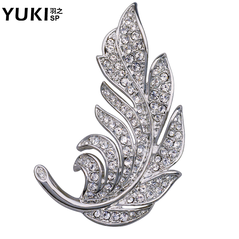 YUKI水晶羽毛大胸针 男士女士韩国气质胸花大衣毛衣别针个性饰品