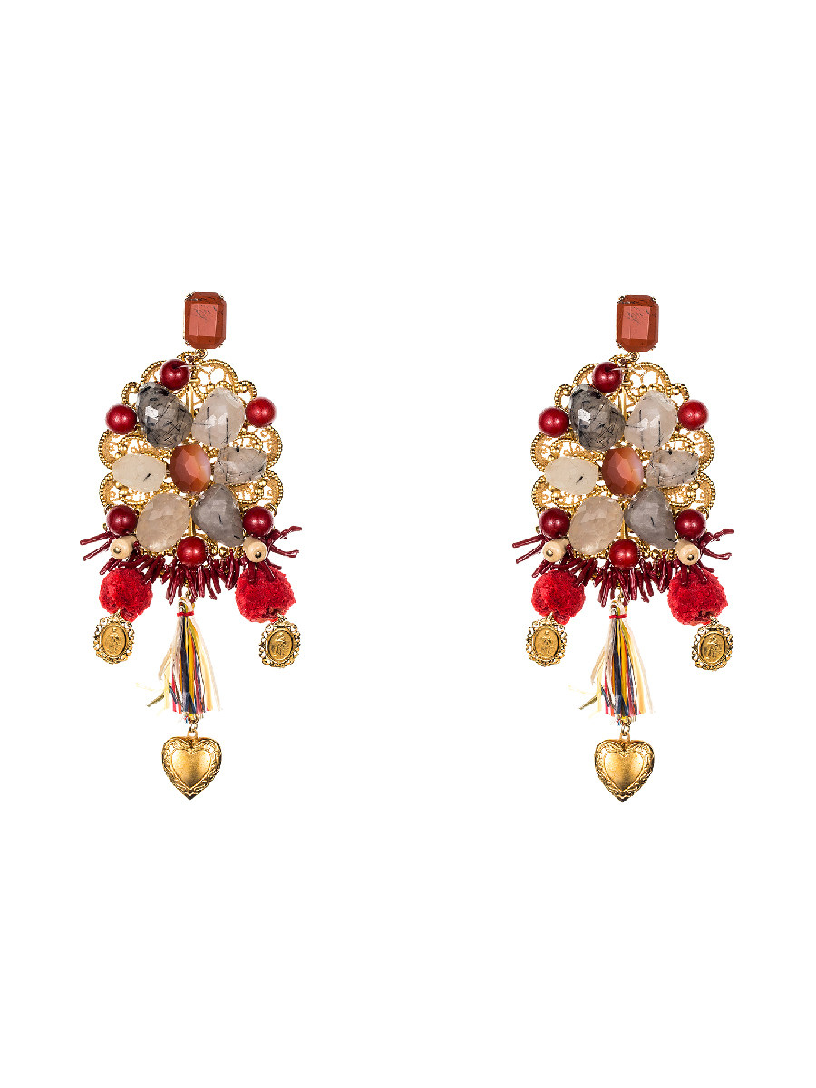 Dolce&Gabbana 红黄拼色晶钻流苏爱心饰耳坠