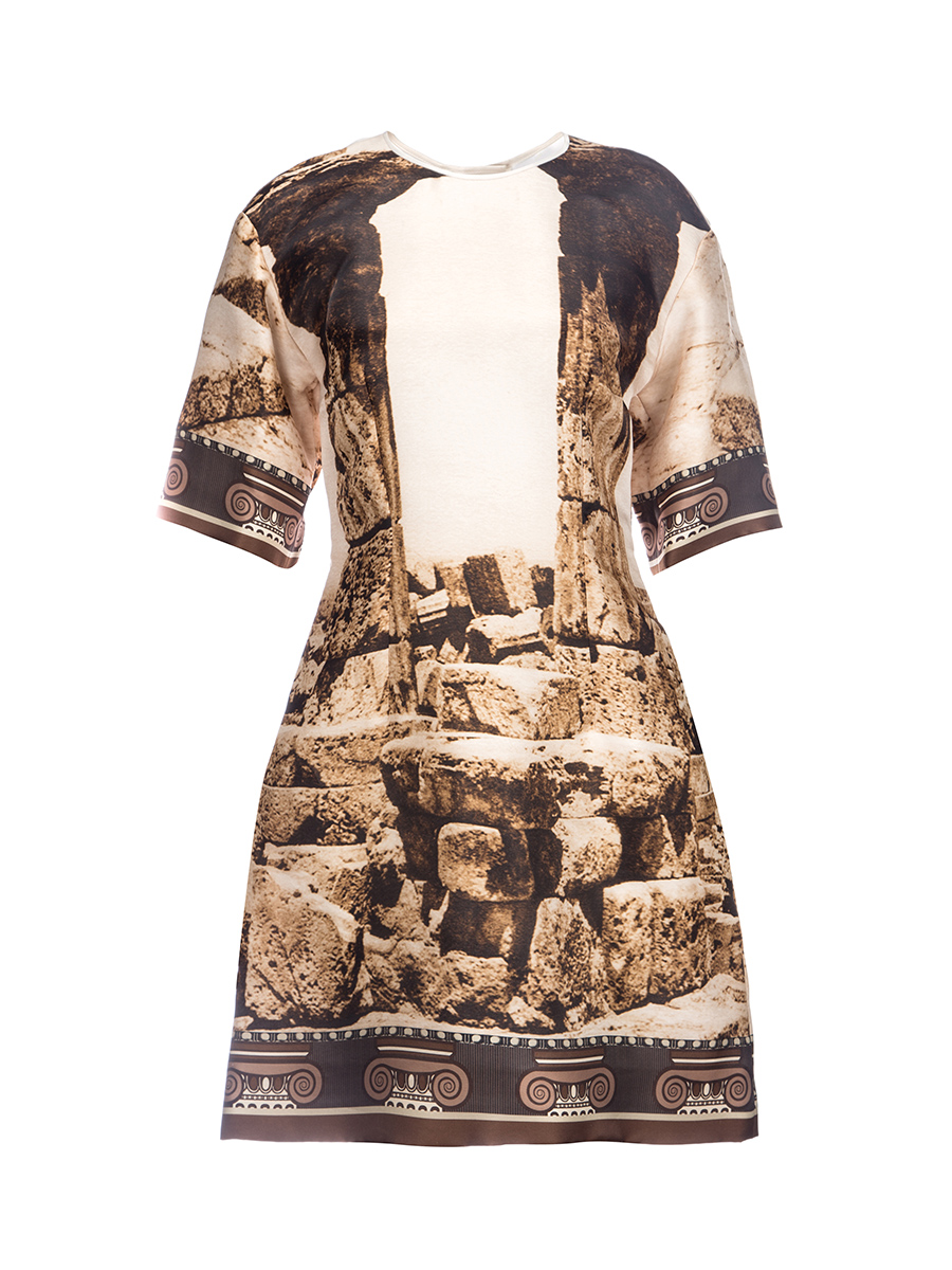 Dolce&Gabbana 拼色古希腊印花半袖连衣裙