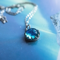 Iceland inlaid Czech glazed gem original British imported silver tray 925 sterling silver necklace pendant silver chain