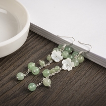 Original woman extra-long style Face Thin Earrings National Wind Red Manau Classical Temperament Shell Floral Earbuds Personality Ornament