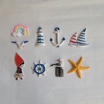 Cartoon sea view decorations Resin seagull sailboat starfish star anchor rudder with adhesive photo props Refrigerator stickers