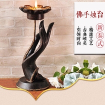 Taway retro solid wood engraving Buddha hand table lamp clubhouse decoration table lamp swing piece rattan hand candle holder candle holder