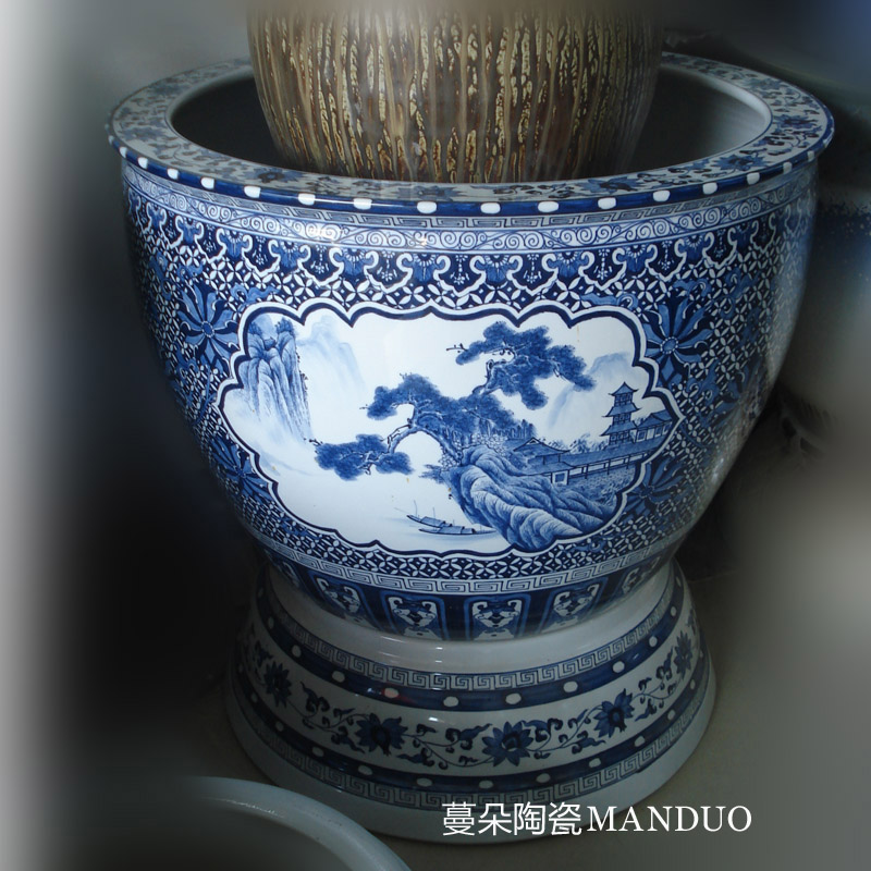 Jingdezhen hand - made bound lotus flower dress picture landscape cylinder diameter of 80-90 - cm landscape with porcelain cylinder foot