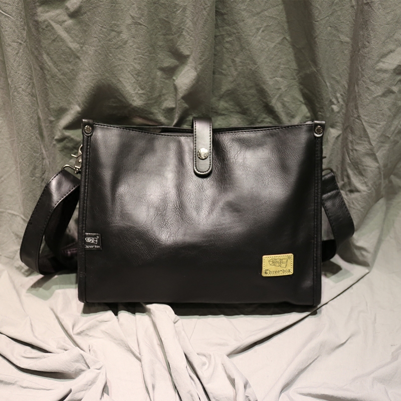 New men's and women's messenger bag trend simple shoulder bag casual business shoulder bag leather texture Japanese trendy bag