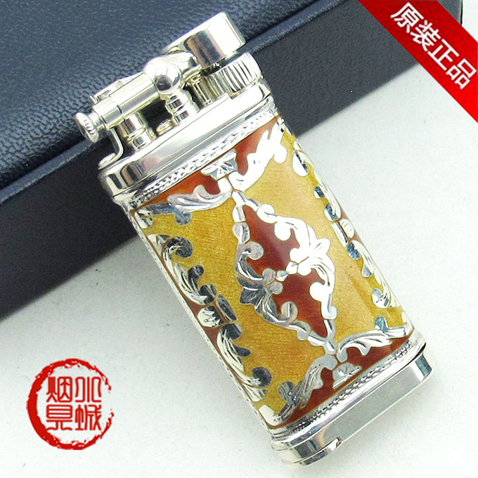 German cross Sillems pure silver enamel carved yellow cigarette lighter single face 1988G inflatable