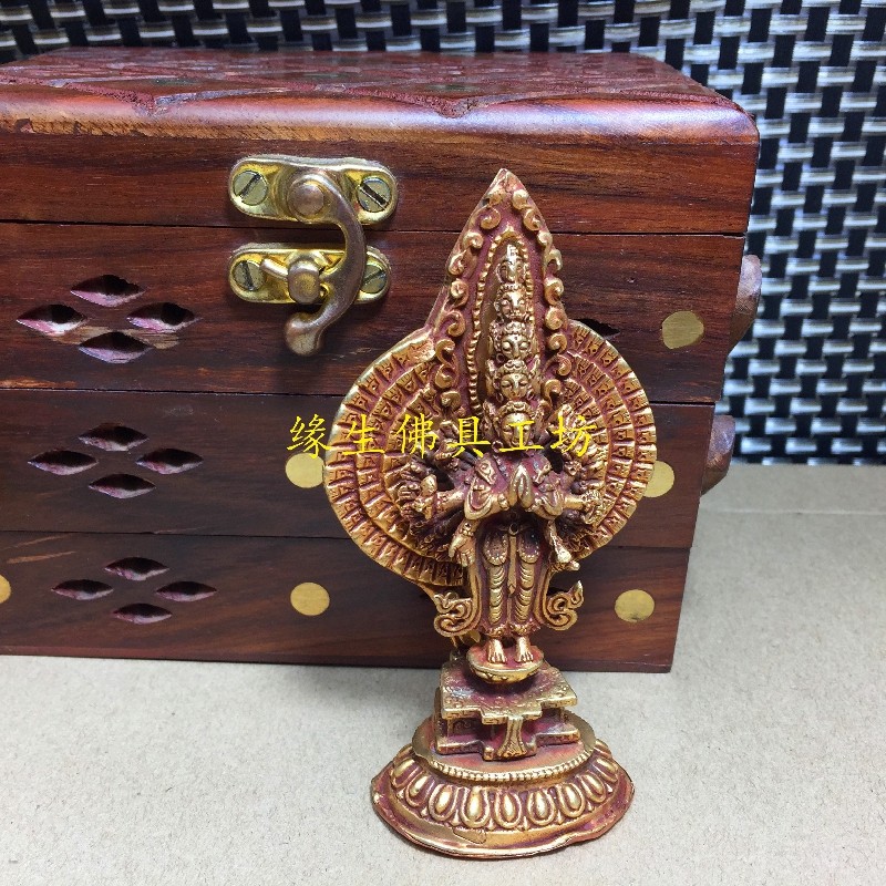 Edge life Buddha Nepalese boutique 9 3 cm All-in-the-eleven-face gold eleven-face khand one thousand Eye Guanyin Buddha statue