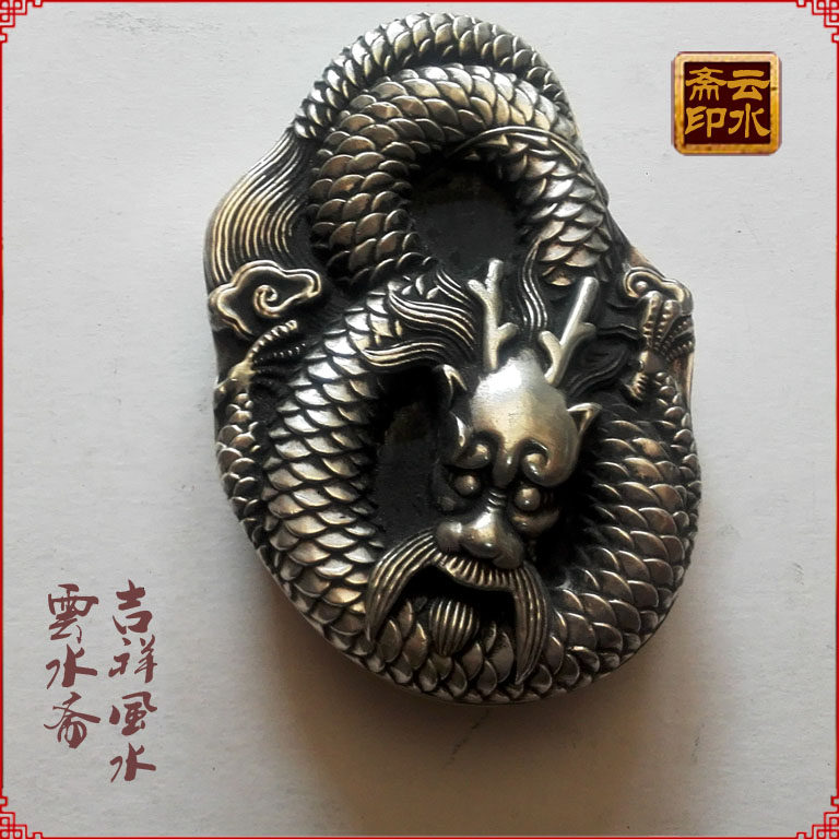 Antique Antique Literature Room Four Treasures YanTai Brick Plate Antique Pure Copper Solid White Copper Antique Brick Tai Large Cover Single Dragon