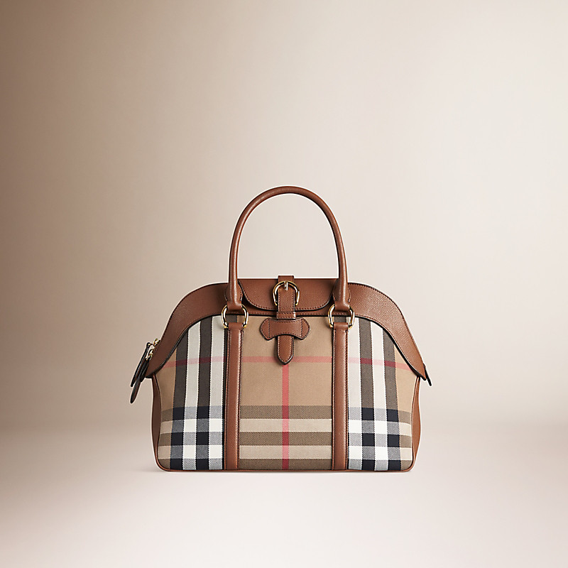 BURBERRY/博柏利中号 House 格纹拼皮革保龄球包 39808361
