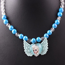 Love gauze Princess necklace angel wings gold powder fabric crystal beaded children pendant frozen necklace jewelry