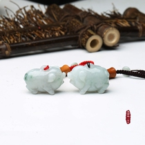 Natural emerald jade raw Xiao belongs to the Chinese New Year Red rope Preparation of hanging and lovers upscale key button