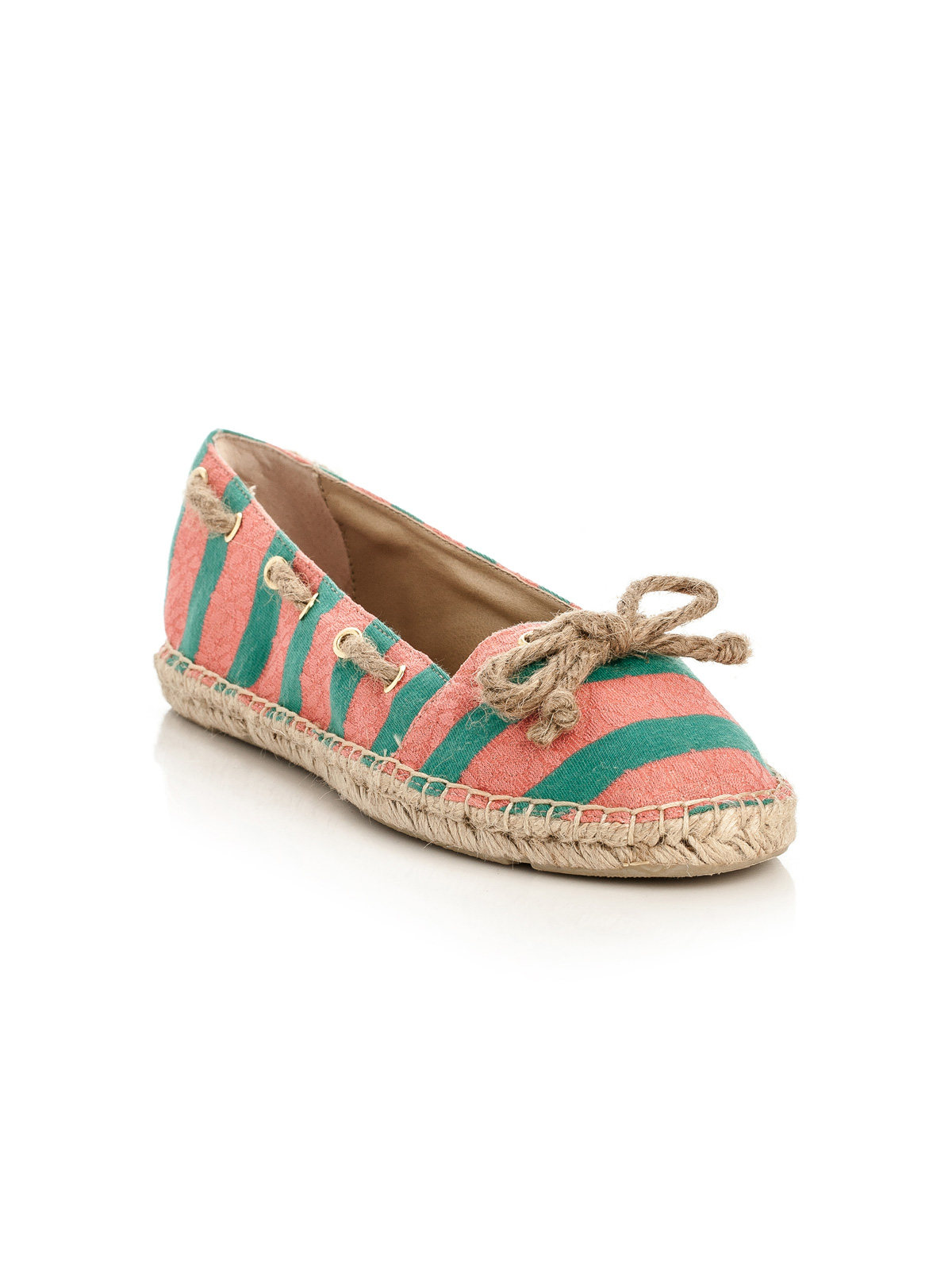 Steve Madden/思美登 甜美蓝粉双色条纹麻编织蝴蝶结绑带平底鞋