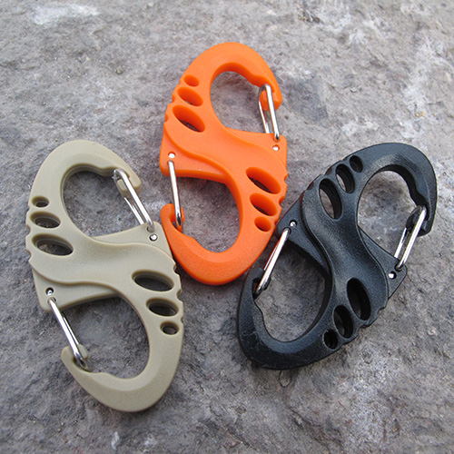 Promotional price Plastic steel tactical lightweight hollow S buckle mountaineering bag module Medium tactical hanging buckle Quick release carabiner