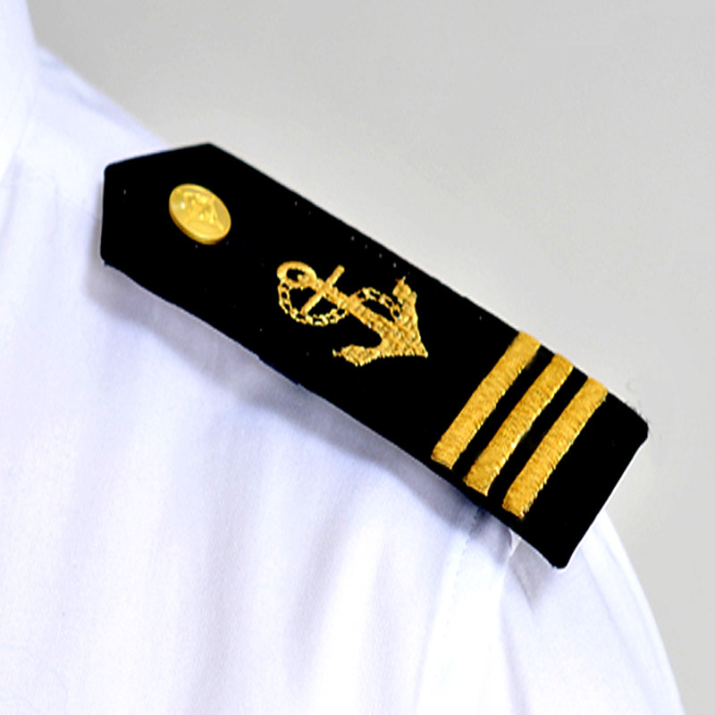 Jinhang men and women with the same seafarer uniform epaulettes Yacht student crew first mate 3-pole black embroidered hard epaulettes