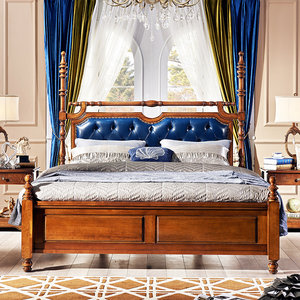 布艺邦家具 欣赏家美式实木床真皮床简约简美床双人床婚床高箱床