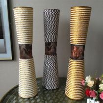 Rattan wrought iron floor vase thin waist big flower basket 55cm high European style decoration living room floor flower arrangement flower arrangement