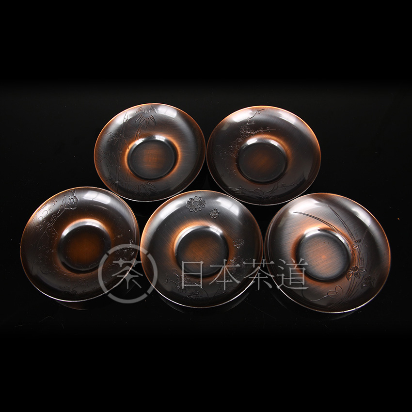 Oz Japanese Tea Ceremony Art Sanyodo Bottom Section Carved Plum Orchid Bamboo Chrysanthemum Pine Five Gentlemen Copper Cup Holder