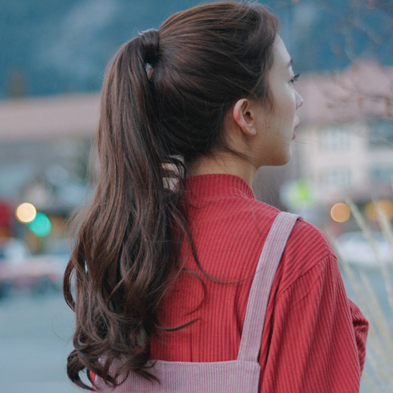 公主李假发 实拍日系 缠绕式马尾高温丝逼真自然捆绑式长卷马尾女