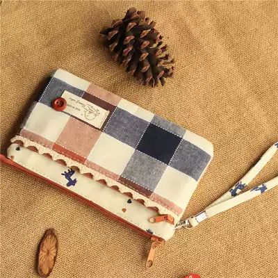 Japanese cute girl Big screen mobile phone bag wrist cloth bag mobile phone change hand bag fabric zipper multi-compartment