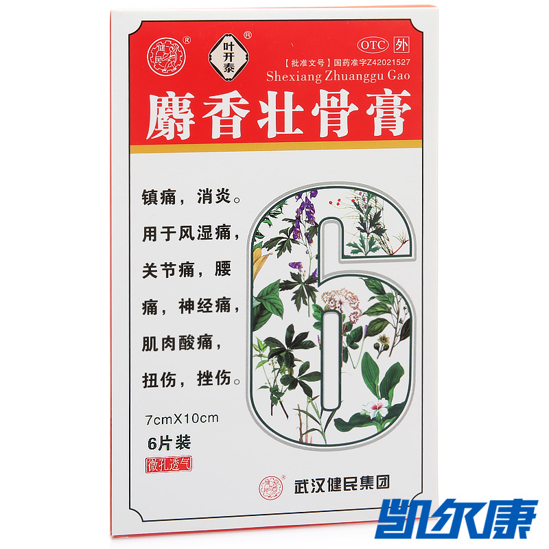 叶开泰麝香壮骨膏6片/盒用于风湿痛关节痛腰痛神经痛肌肉酸痛扭伤