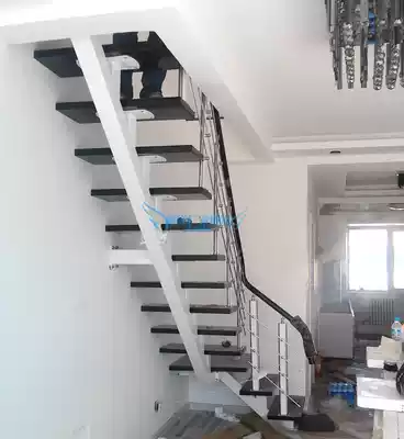 Stairs square tube straight beam staircase sloping beam overall stair finished custom stair indoor stair solid wood L