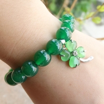 A- grade natural agate Emerald transfer to ensure safe four-leaf clover jade bead bracelet special gift for girlfriend mother