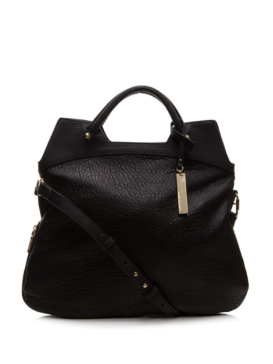 VINCE CAMUTO 黑色粗狂压纹手提肩包