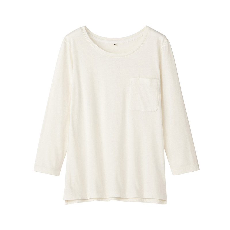 无印良品MUJI 女式 棉天竺圆领七分袖T恤