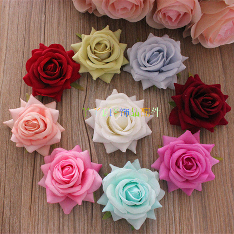 Simulation big curly rose rose DIY silk cloth flower head flower Flower without bottom shoe hat wedding jewelry 8cm
