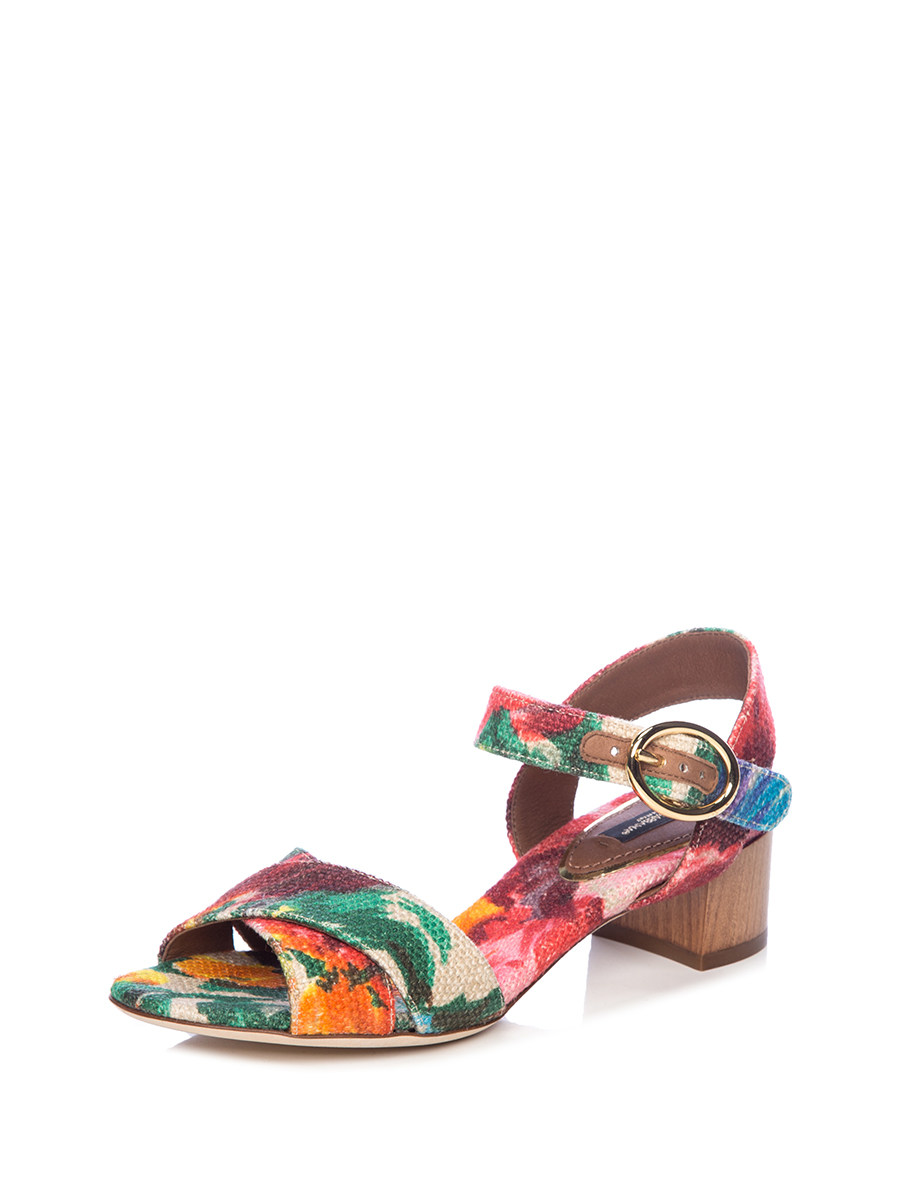 Dolce&Gabbana 彩色印花低粗跟凉鞋