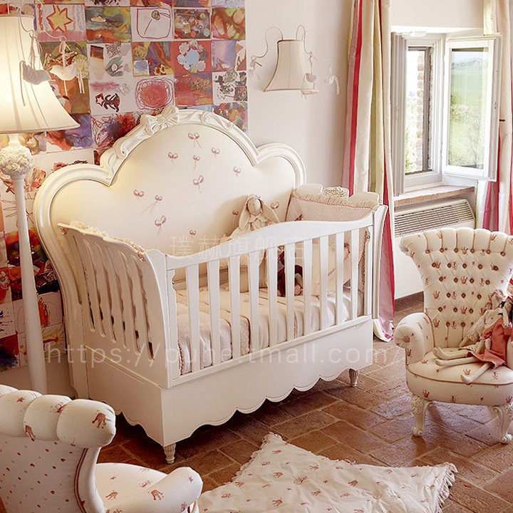 yinerchuang crib pink girl princess solid wood 1 5 large number European style twin father-style children's bed