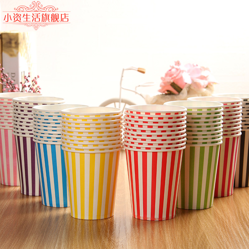 Striped color polka dot paper cup environmental protection disposable water cup wedding supplies party birthday supplies 9 colors