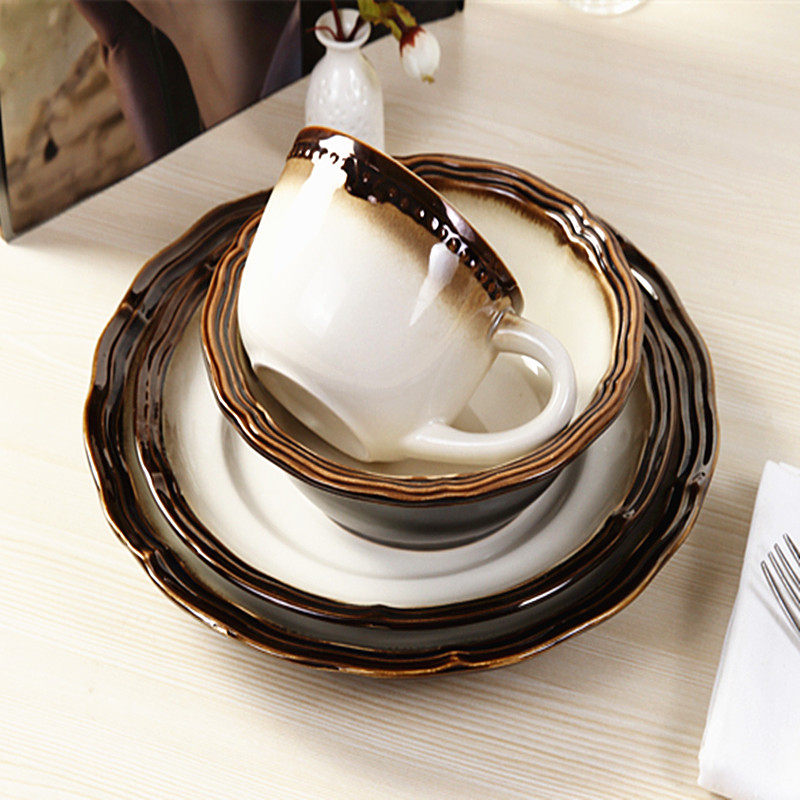 Special Price Tableware Creative color glazed four pieces Ceramic Dishes Dish Cups FRUIT REFRESHMENTS PASTRY SALASI DINNER STEAK