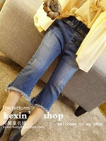 Quần áo trẻ em Hàn Quốc 2018 xuân hè mới bé gái nước ngoài hoang dã giặt denim không đều bên bảy điểm quần ống loe đồ bơi cho bé gái