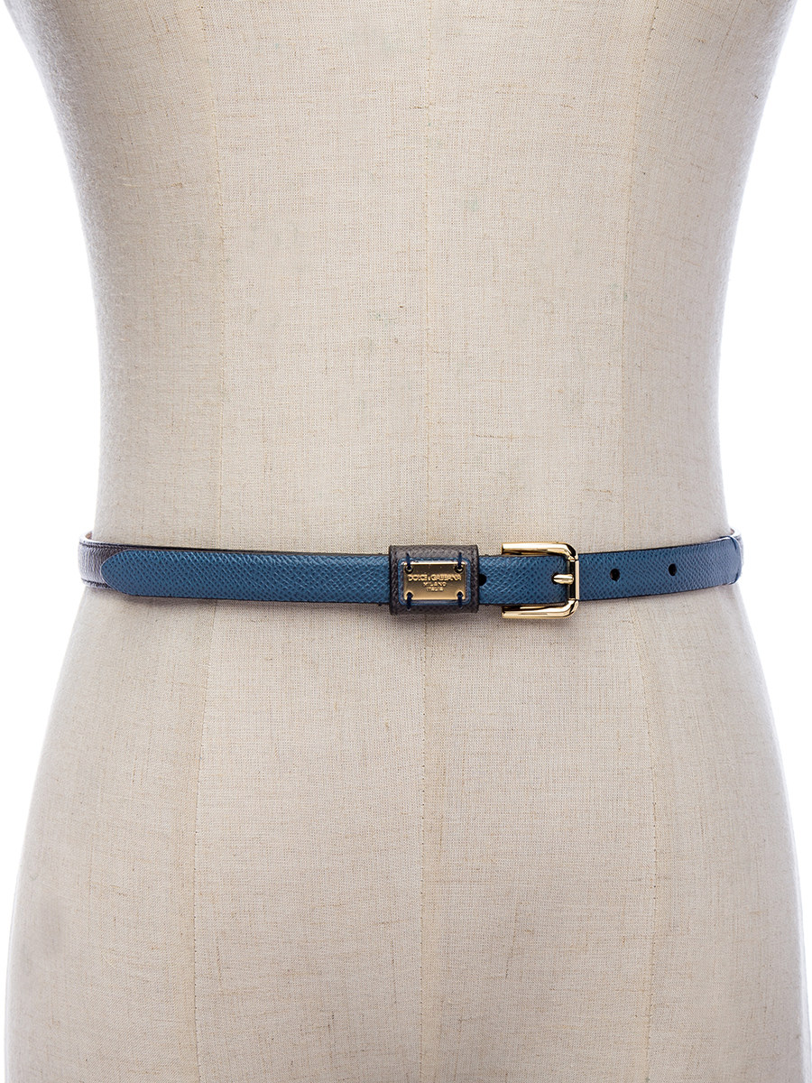 Dolce&Gabbana 蓝棕拼色铭牌针扣细腰带