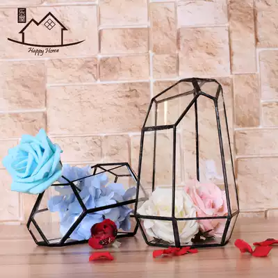 Glass Flower House ornaments European style modern meat micro landscape creative geometric decoration craft gift decoration transparent glass cover