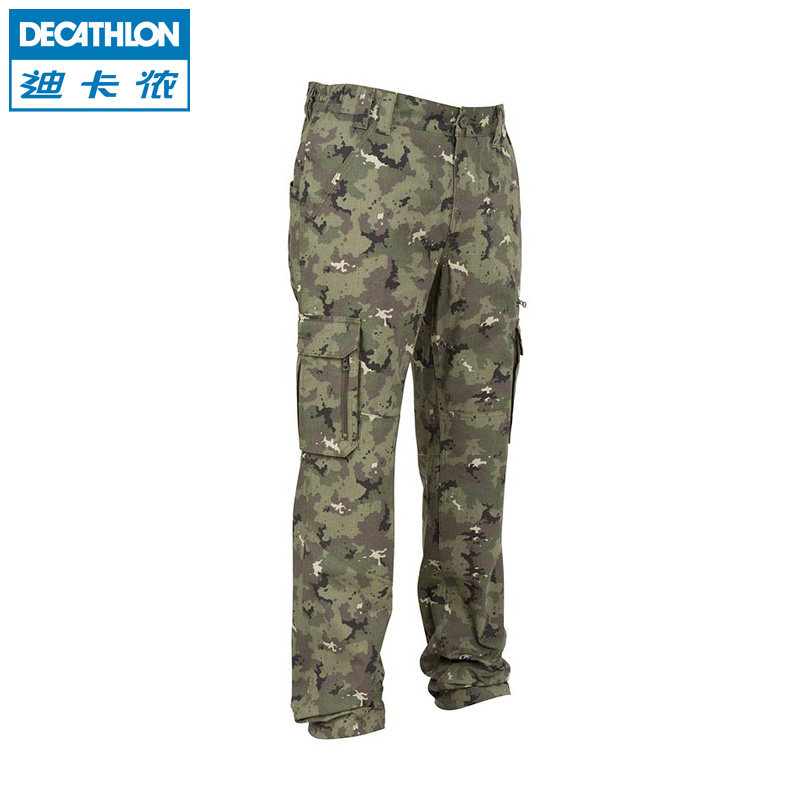 迪卡侬 迷彩长裤 有机纯棉 岛纹迷彩图案 多口袋工装裤 SOLOGNAC