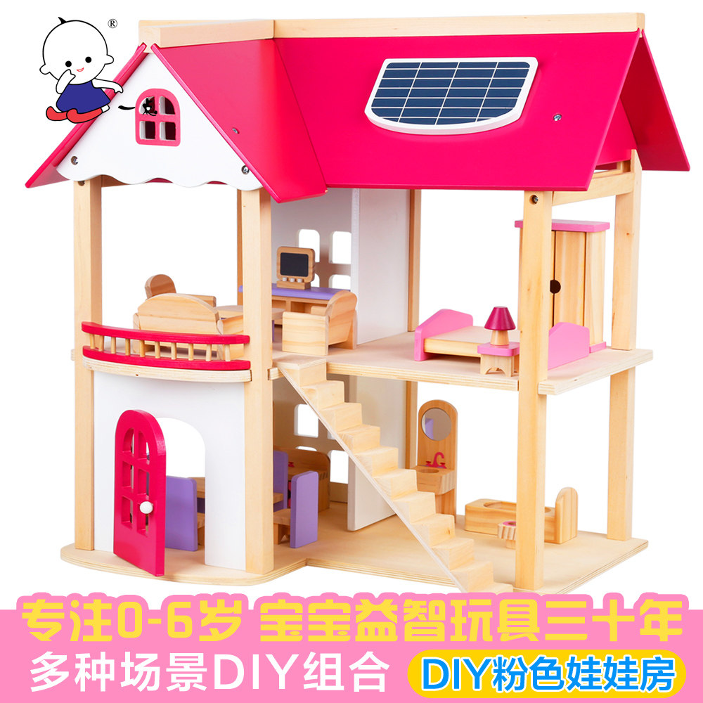 A little girl doll dress up wine Wooden house diy cabin Large wooden house for girls over 6 years old Wooden house for children