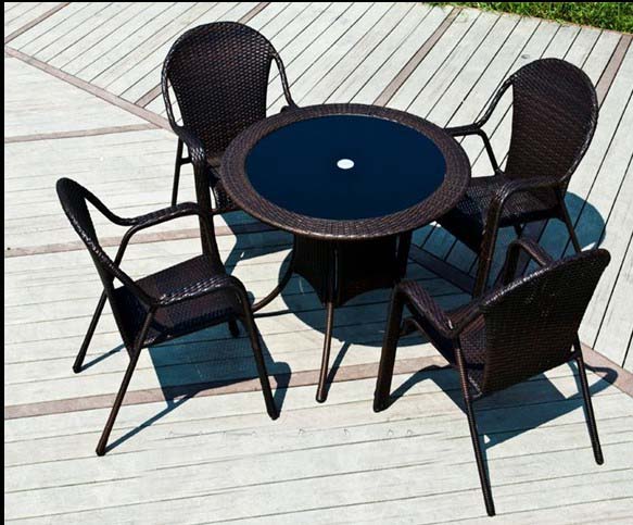 Outdoor casual table and chairs suit Restaurant imitation vine 1 table 4 chair choreography table and chairs PVC imitation rattan table and chairs outdoor table and chairs-Taobao