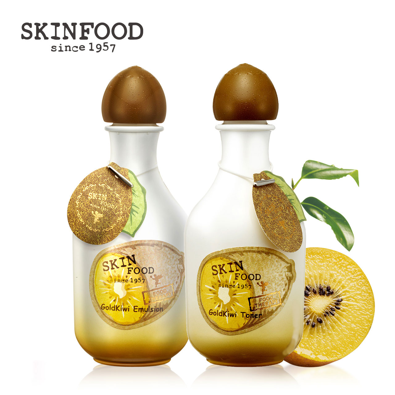 SkinFood思亲肤 奇异果水乳亮白套装 爽肤水晒后修复清洁补水保湿