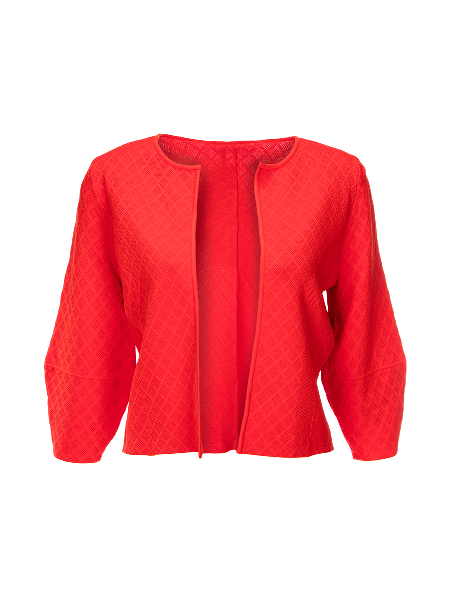 ALLLLLLLBRIGHT 红色格纹镂空饰针织开衫