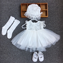Summer baby dress white woman baby full moon 100 days fluffy dress 2 white yarn dress thin 3 months -1 years old